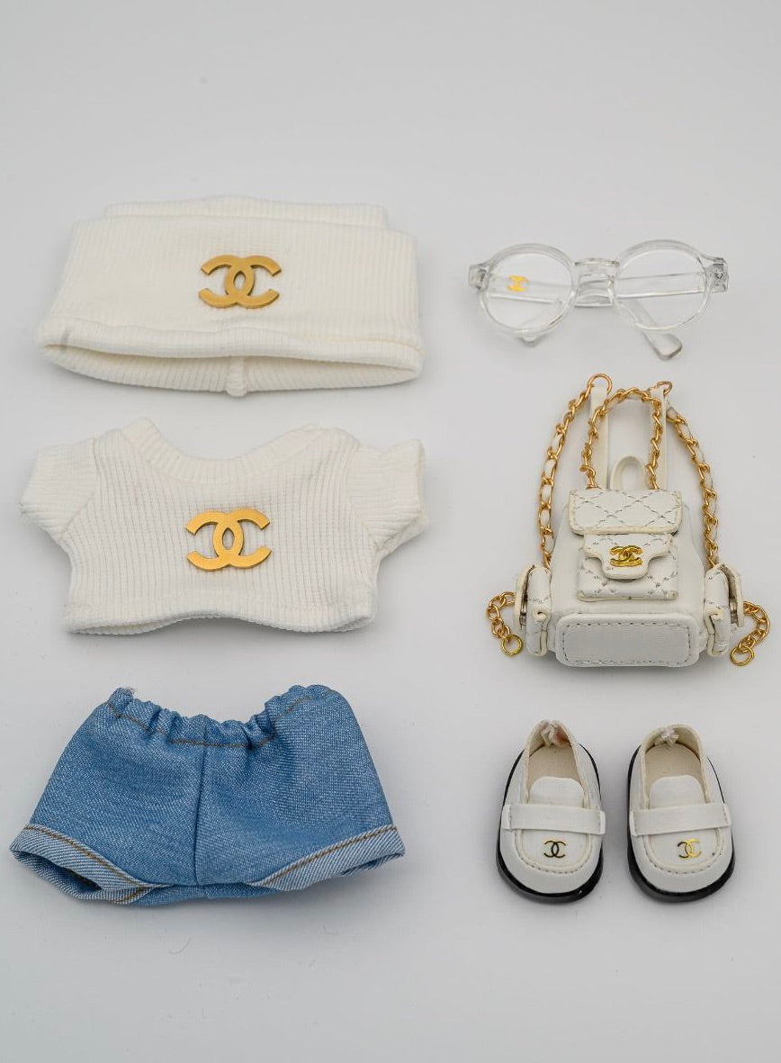 Chanel white sweater backpack ensemble