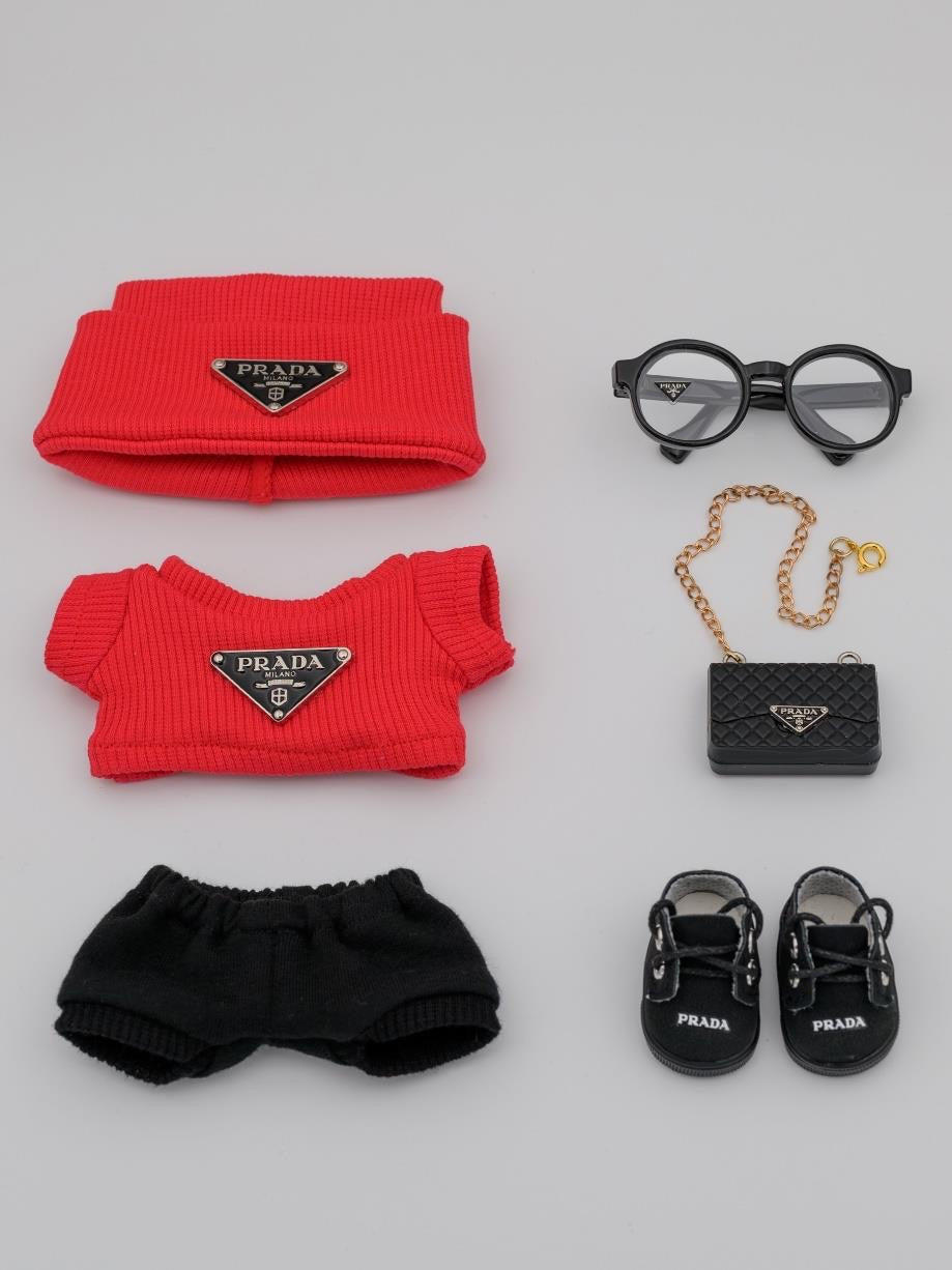 Prada pastel red sweater ensemble