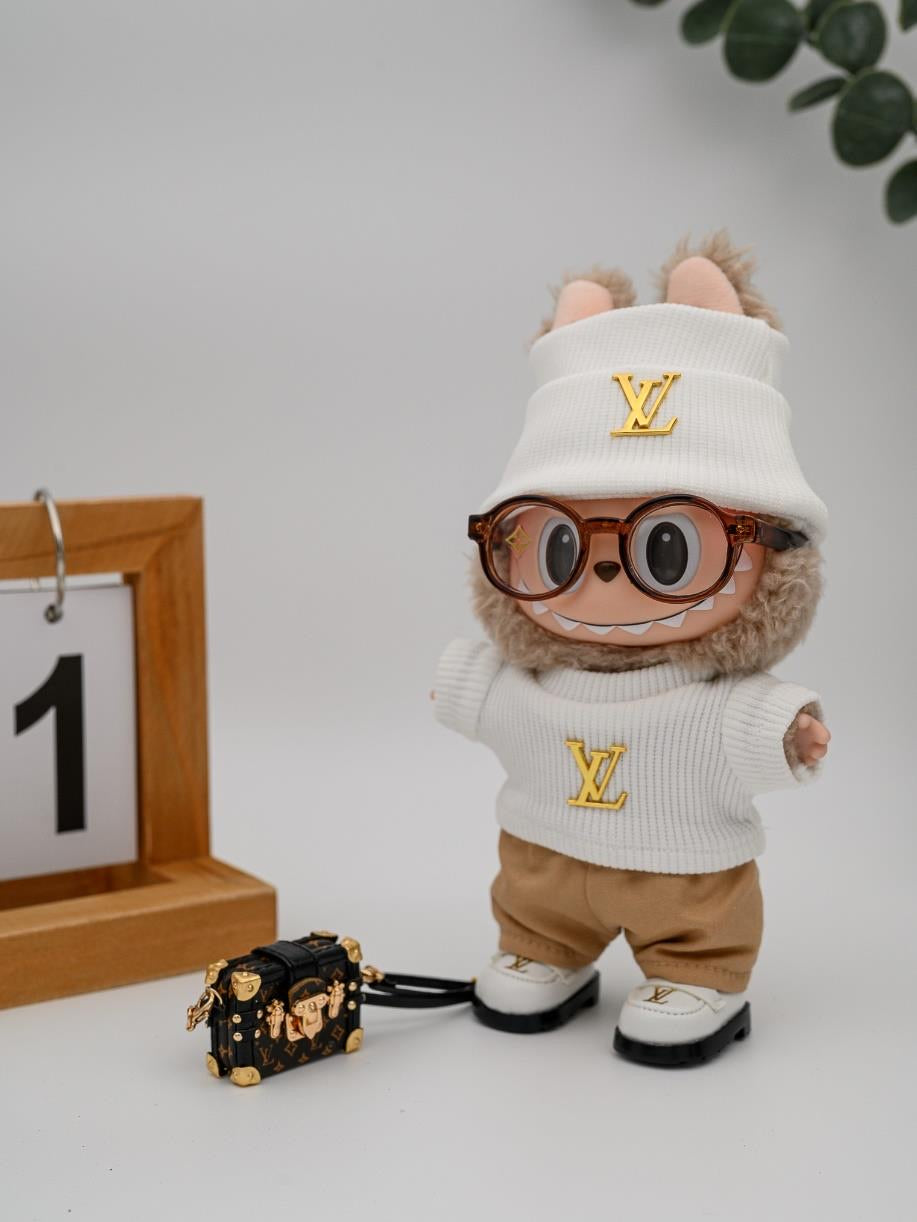 Louis Vuitton white sweater ensemble trunk bag