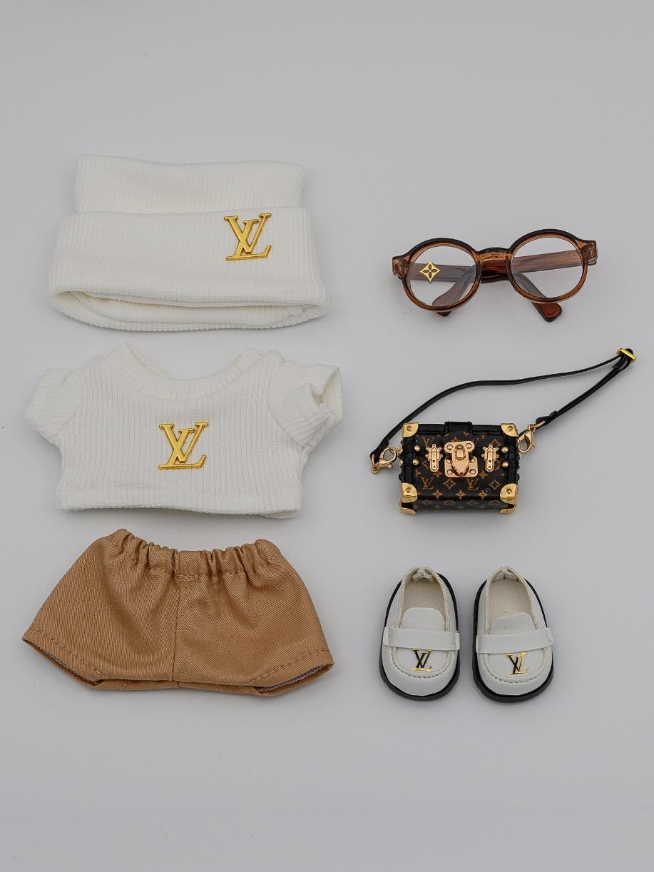 Louis Vuitton white sweater ensemble trunk bag