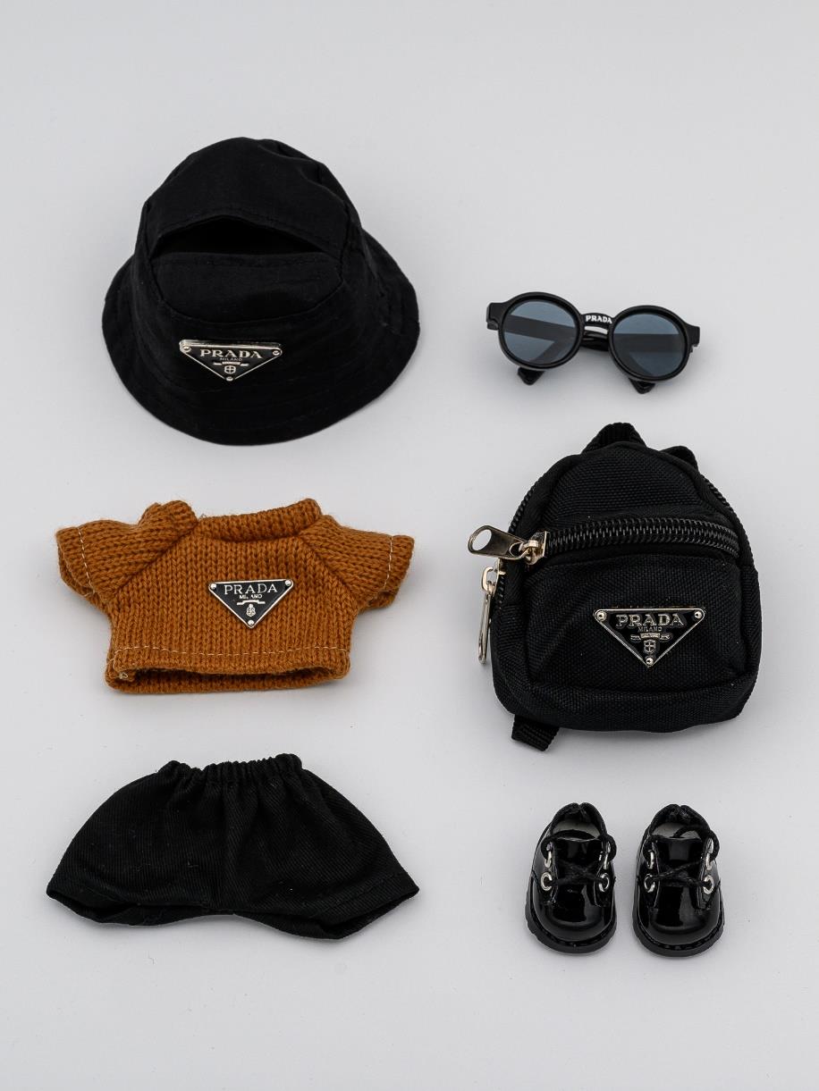 Prada brown knit sweater backpack ensemble