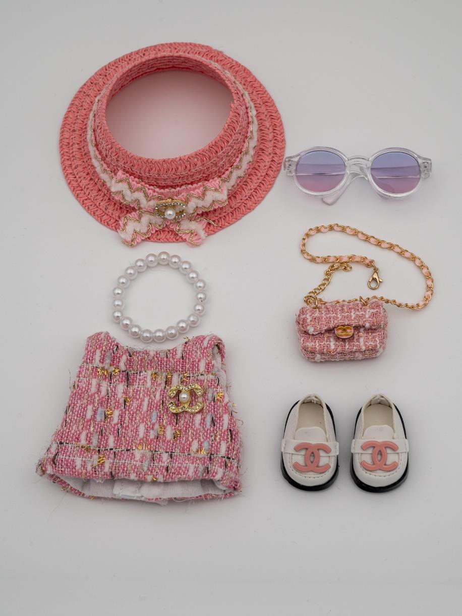 Chanel pink tweed dress with bag