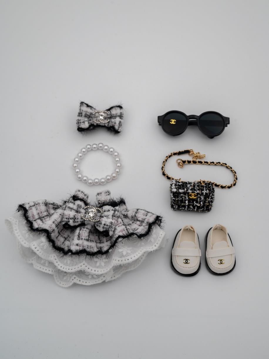 Chanel salt and pepper tweed dress with matching bag