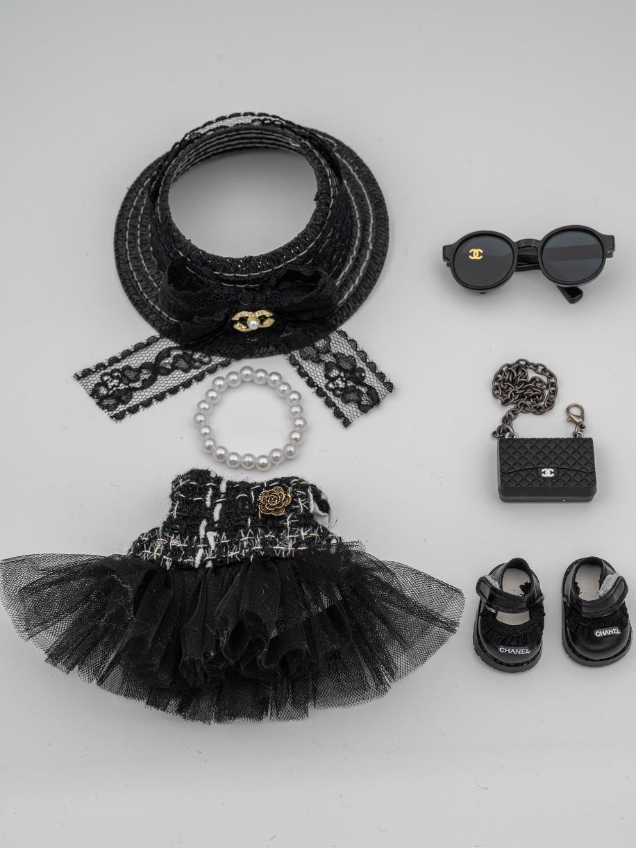 Chanel black tweed and tulle dress