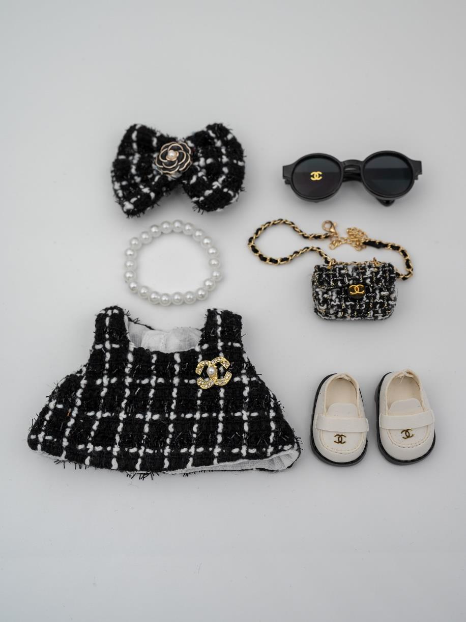Chanel black squares tweed dress