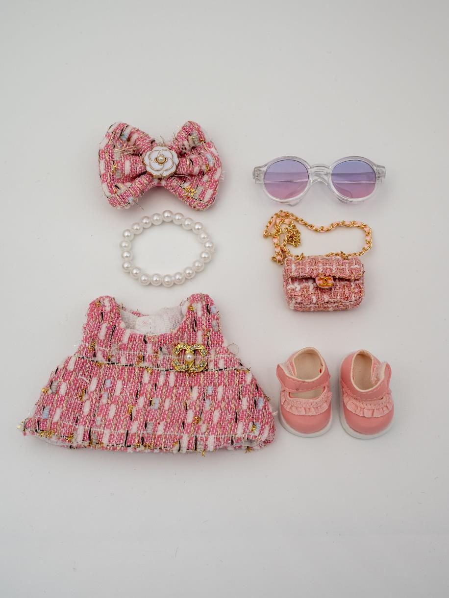 Chanel pink tweed dress and bow