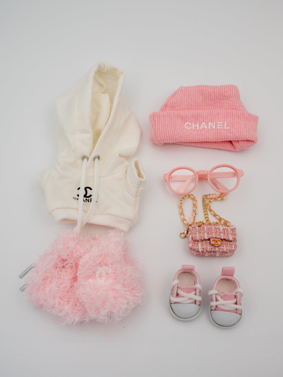 Chanel pink fur coat ensemble