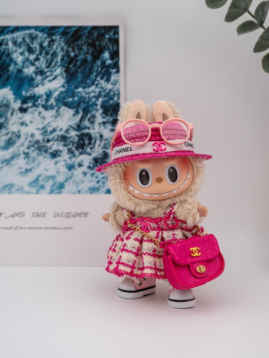 Chanel pink and cream tweed dress ensemble