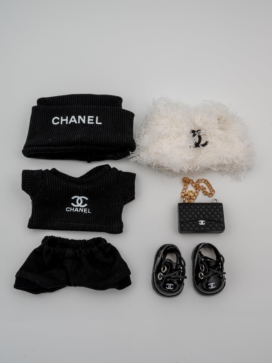 Chanel white fur jacket ensemble