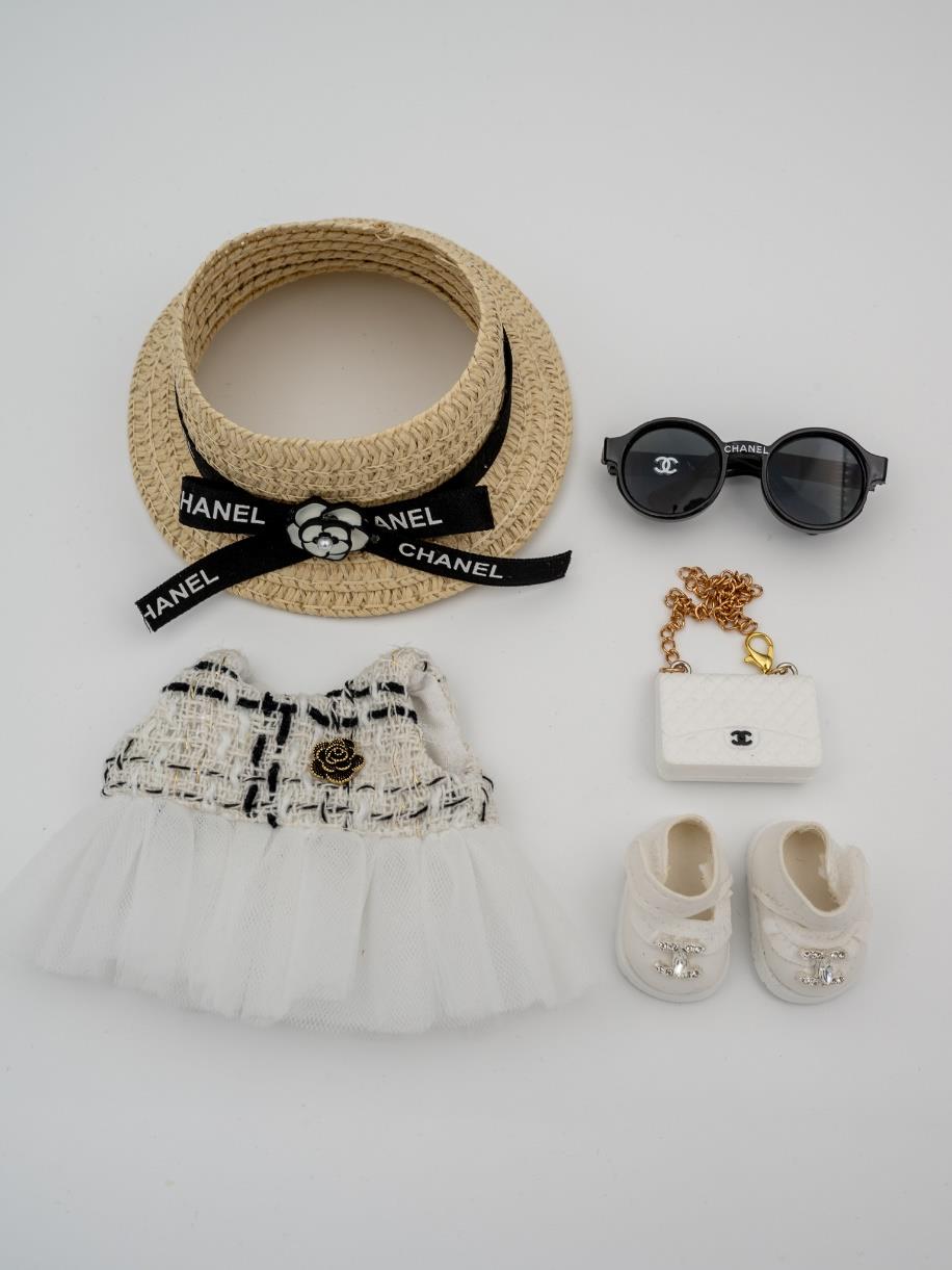 Chanel white tweed tulle dress ensemble